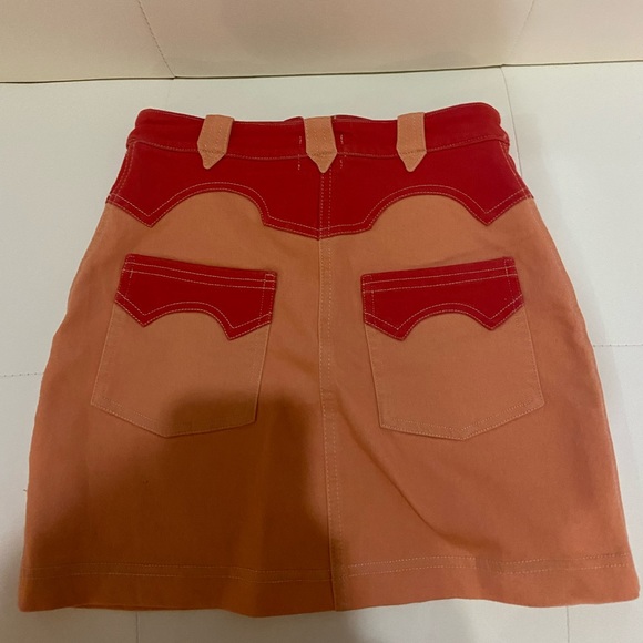 BDG mini skirt pink orange size XS zipper front back pockets jean look NWT - Picture 2 of 4